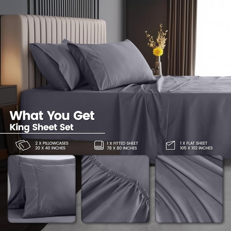 Utopia Bedding King Size Deep Pocket Sheet Set â€“ Fits Mattresses Up to 21 inches â€“ Cooling, Soft & Breathable â€“ Oeko-TEX 4 Piece Bed Sheets (Grey) - Image 3